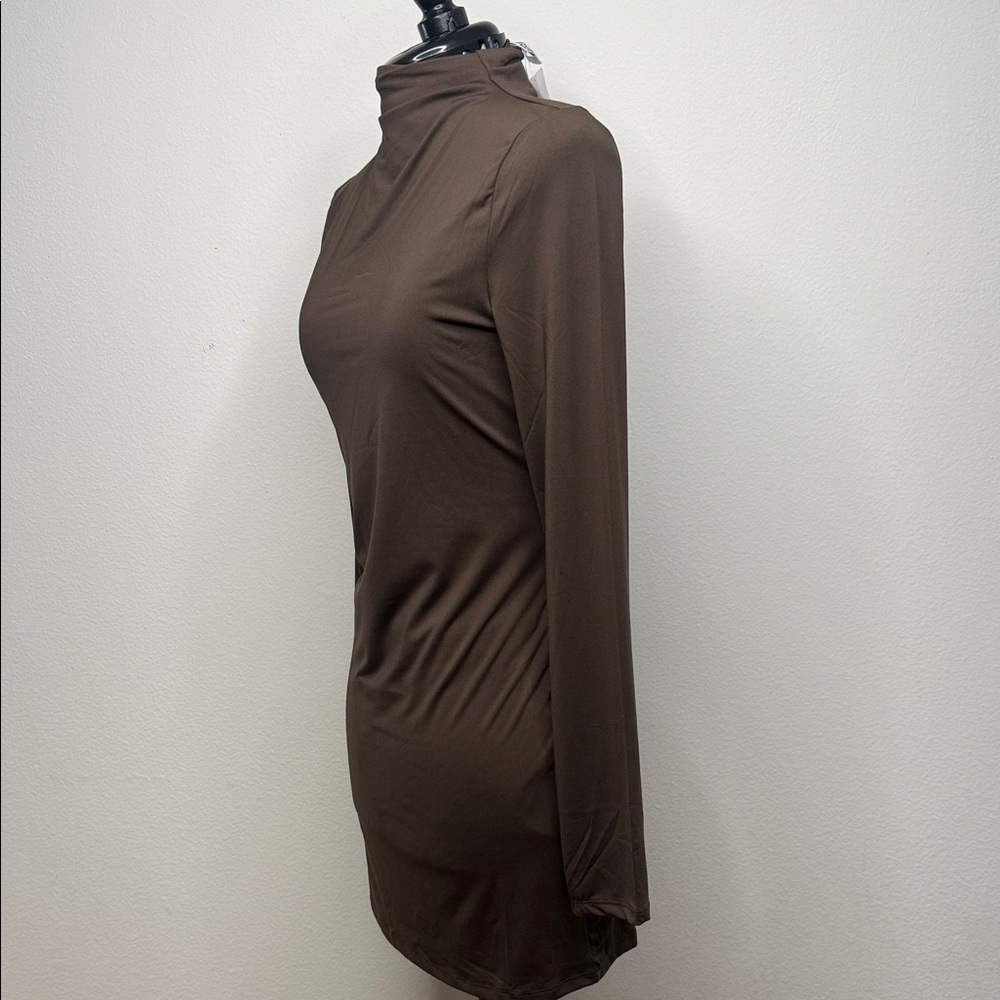NWT Olive Green Long Sleeve Mock Turtleneck Dress L - Picture 3 of 6